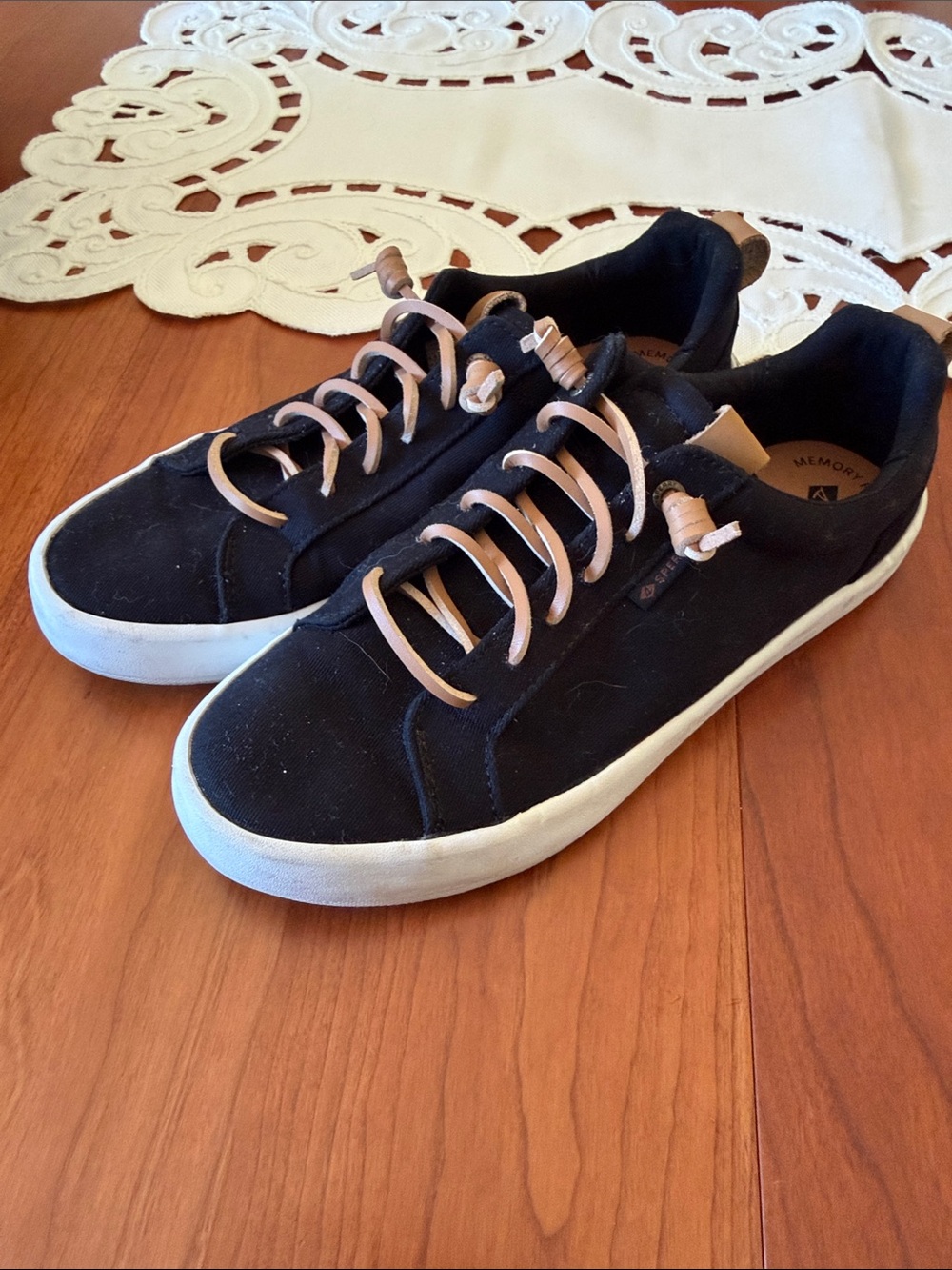 SPERRY Black Canvas Sneakers with Tan Laces